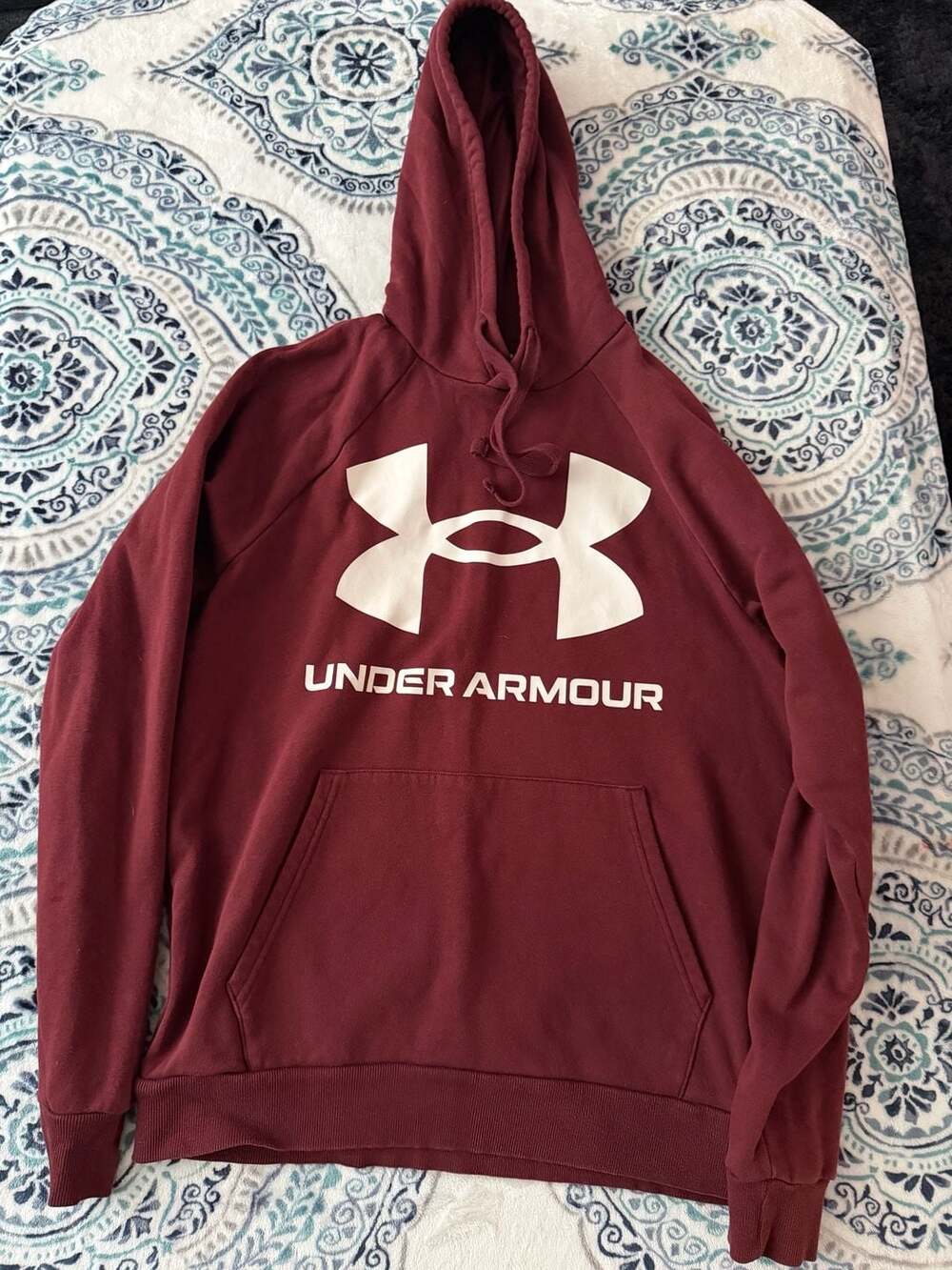 Under Armour Rival Fleece Logo Hoodie Size MD Maroon Big Logo Pullover
